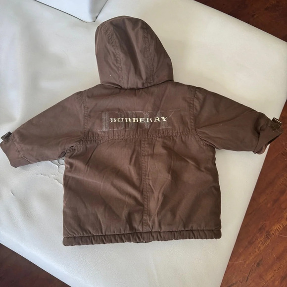 Vest jacket parka 3/6 months fleeced Burberry hood zip brown - Picture 4 of 4